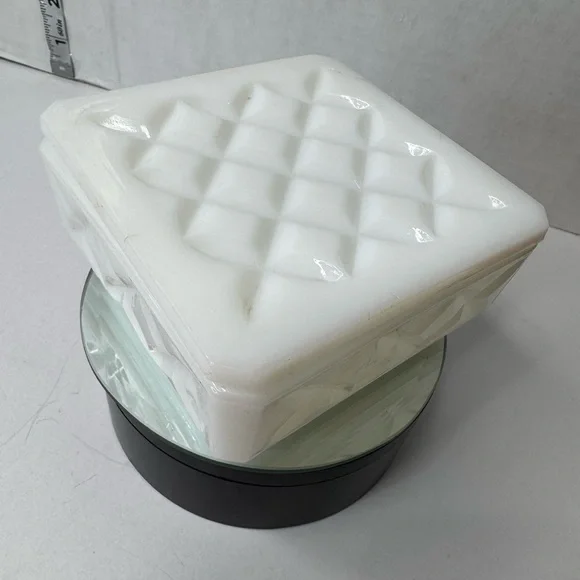 Anchor Hocking white opaque milk glass covered 4” square powder or trinket - Picture 8 of 13